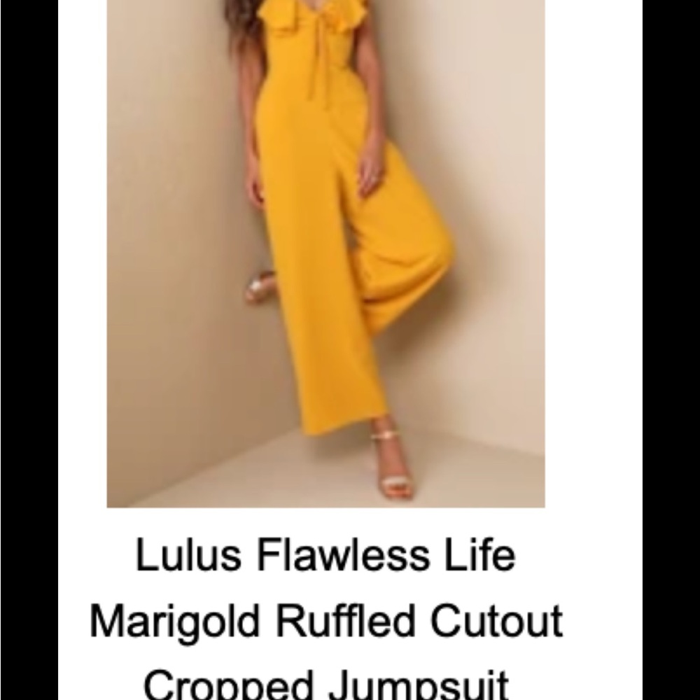 Lulus Women’s Flawless Life Marigold Ruffled Cutout Cropped Jumpsuit Small NWT